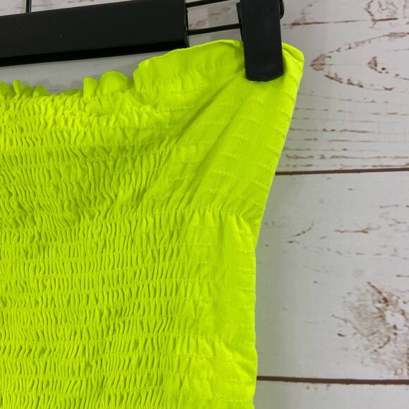 Windsor S/M Bright Neon Yellow Smocked Ruffle Trim Strapless Cropped Tube Top - Picture 4 of 6